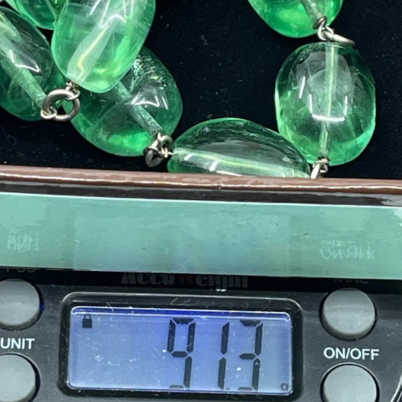 Vintage Signed Gerard Yosca Green Stone Necklace & Blue Chalcedony Pendant - Picture 8 of 16